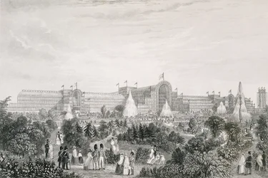 Het nieuwe Crystal Palace in Sydenham, gegraveerd door Lacey